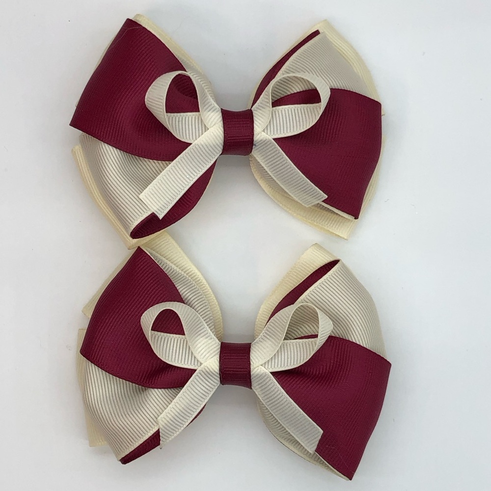 Kids Two-Tone Burgundy and Cream Hair Bows